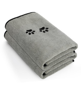 Wipela 2Pieces Microfiber Pet Bath Towel Dog Towel.Dog Towel Soft Absorbent Drying for Small Medium Large Dogs and Cats with Great for Bathing and Grooming (35 x 20 Inch Grey)