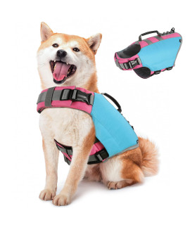 Pawaboo Dog Life Jacket, Reflective Dog Safety Vest Adjustable Pet Life Preserver with Strong Buoyancy & Durable Rescue Handle, Ripstop Dog Lifesaver Vests for Swimming, Boating - Blue, M