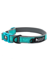 Leashboss Adjustable Reflective Dog collar, Quick-Release Buckle and Reflective Piping and Threads for Small, Medium and Large Dogs (Large - Aqua 165-25 Neck x 1 Wide)