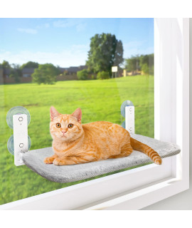 AMOSIJOY Cordless Cat Window Perch, Cat Hammock for Wall with 4 Suction Cups, Anchor&Screw for Two Ways of Installation, Solid Metal Frame and Reversible Cover, Foldable Cat Beds for Indoor Cats