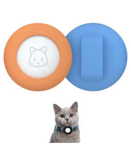 2022 Airtag Cat Collar Holder, Small Air tag Cat Collar Holder Compatible with Apple Airtag GPS Tracker, 2Pack Waterproof Case Cover for Cat Dog Pet Collar Within 3/8 inch (Orange&SkyBlue)