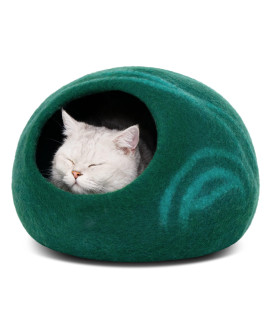 MEOWFIA Premium Felt Cat Bed Cave - Handmade 100% Merino Wool Bed for Cats and Kittens (Dark Shades) (Large, Emerald)