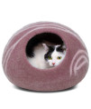 MEOWFIA Premium Felt Cat Bed Cave - Handmade 100% Merino Wool Bed for Cats and Kittens (Light Shades) (Large, Pink)