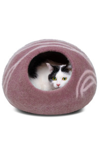 MEOWFIA Premium Felt Cat Bed Cave - Handmade 100% Merino Wool Bed for Cats and Kittens (Light Shades) (Large, Pink)