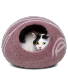 MEOWFIA Premium Felt Cat Bed Cave - Handmade 100% Merino Wool Bed for Cats and Kittens (Light Shades) (Medium, Pink)