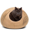 MEOWFIA Premium Felt Cat Bed Cave - Handmade 100% Merino Wool Bed for Cats and Kittens (Light Shades) (Large, Beige)