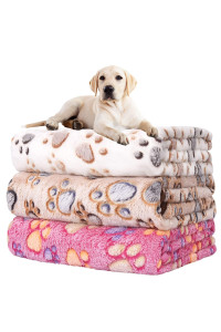 Rezutan Upgraded Dog Blankets for Large Dogs, 3 Pack Dog Cat Blankets Washable 42 x 32, Soft Pet Mat Throw Cover for Kennel Crate Bed, Cute Paw Pattern, Dog Blanket, Pet Blanket