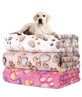 Rezutan Upgraded Dog Blankets for Large Dogs, 3 Pack Dog Cat Blankets Washable 42 x 32, Soft Pet Mat Throw Cover for Kennel Crate Bed, Cute Paw Pattern, Dog Blanket, Pet Blanket