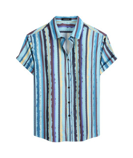McEDAR Mens casual Button Down Shirts Short Sleeve Striped Summer Vintage Beach Vacation Shirt 12003-XL