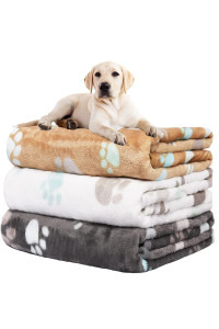 Rezutan Upgraded Dog Blankets for Large Dogs, 3 Pack Dog Cat Flannel Blankets Washable, Soft Pet Mat Throw Cover for Kennel Crate Bed, Cute Paw Pattern, Dog Blanket, Pet Blanket 31 x 41