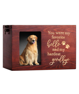 Pet Memorial Urns for Dog or Cat Ashes, Large Wooden Funeral Cremation Urns with Photo Frame, Memorial Keepsake Memory Box with Black Flannel as Lining, Loss Pet Memorial Remembrance Gift