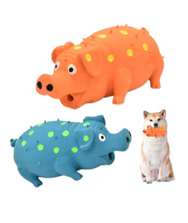 HCHYEY Pig Squeaky Dog Toy, 2 PCS Interactive Rubber Pig Dog Chew Toy - Durable Latex Spot Grunting Pig Dog Toys That Oink for Small Medium Large Dogs (Orange, Blue)