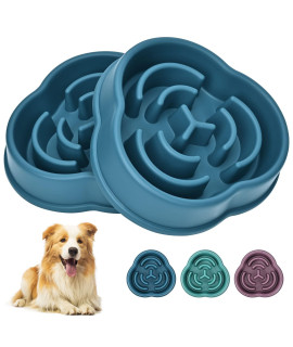 Slow Feeder Dog Bowls for Small Medium Dog, Puzzle Slow Feeding Pet Bowl with Anti-Slip Shim for Puppy Dog, Non-Toxic Preventing Choking Healthy Slower Food Feeding Dishes (2pc Blue)