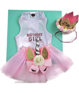 House of Furbaby Pink Unicorn Dog Birthday Outfit (XX-Small)