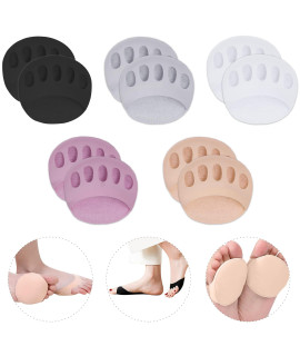 Ball of Foot cushions Honeycomb Fabric Metatarsal Pads Invisible Socks Pads for Women and Men Reusable Forefoot Pads, 5 colors (5 Pairs-(Black-Beige-White-Purple-gray))