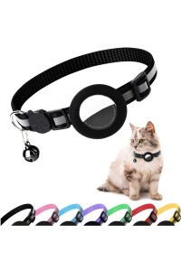 Airtag cat collar, Air tag cat collar with Bell and Safety Buckle in 38 Width, Reflective collar with Waterproof Airtag Holder compatible with Apple Airtag for cat Dog Kitten Puppy (Black)