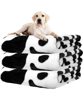 Rezutan Dog Blankets for Large Dogs, 3 Pack Dog Cat Soft Fuzzy Blankets Washable,Comfort Flannel Black and White Cow Print,Fuzzy Soft Pet Mat Blankets, Pet Blanket,Reversible Print,42 x 32 in