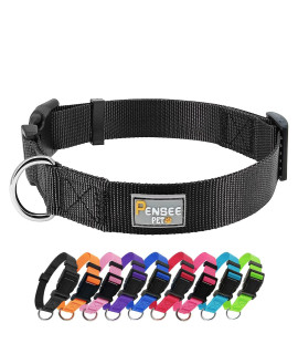 PENSEEPET Dog Collar Black Basic Adjustable Dog Collars with Breathable Quick Release Nylon Pet Collar for Puppy Small Medium Large Dogs Boy