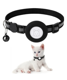 Airtag Cat Collar with Breakaway Bell, Reflective Adjustable Strap with Air Tag Case for Cat Kitten (Black)