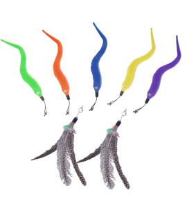 FurDreams cat Toy, Retractable Interactive Bird Feather Pet Teaser, Wand with String Fishing Rod with 8 colourful Feathers & 2 Spare Hooks for Play, Exercise, Activity & Fun (Replacements)