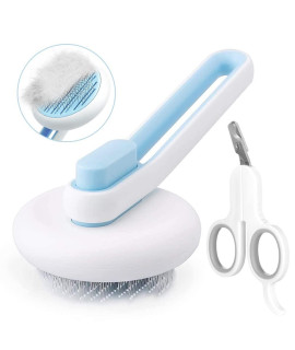 Marchul Cat Brush, Self Cleaning Slicker Brush for Removes Loose Undercoat, Cat Hair Brush with Massage Particles Tip, Grooming Brush for Long and Short Hair Pet (Blue + Pet Nail Clippers)