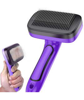 Pet Self Cleaning Slicker Brush for Shedding & Grooming Long Short Haired Dogs, Cats Retractable Brush for Large and Small Gently Removes Loose Undercoat, Mats Tangled Hair from Pet's Coat - Purple