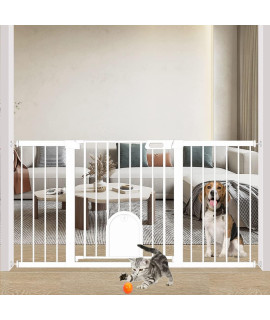 Mom's Choice Awards Winner-TSAYAWA Extra Wide Baby Gate with Cat Door Walk Through, 30-57 Small Pet Gate for Puppy Dog Doorway Stair - Pressure Mounted Child Safety Gate Stand 30 inch Tall