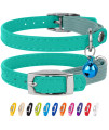 CollarDirect Leather Cat Collar with Bell - Kitten Collar, Small and Big Cat Collar for Boy Cats, Girl Cats with Safety Elastic Strap (Neck Fit 6-7, Mint Green)