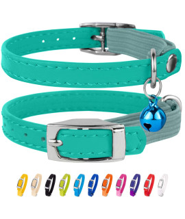 CollarDirect Leather Cat Collar with Bell - Kitten Collar, Small and Big Cat Collar for Boy Cats, Girl Cats with Safety Elastic Strap (Neck Fit 6-7, Mint Green)