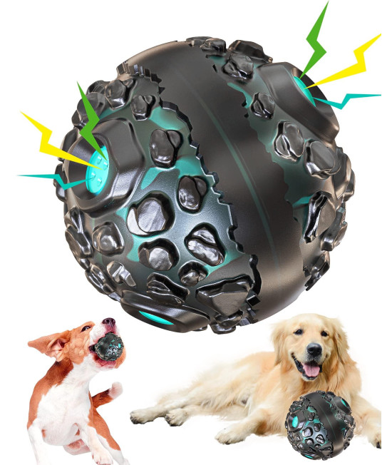 BARDIMIES Indestructible Dog Toy Ball for Aggressive Chewers- Durable Pet Toy Make Funny Giggle When Wiggle, Interactive Hard Tough Pet Toy Boredom for Large Medium Small Dog(4.6IN,Black Blue)