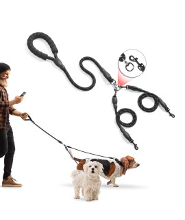 Double Dog Leash,57 Inch Triple Dog Leash Detachable Coupler No Tangle with Soft Handle for Small/Medium Dogs(Black) PT049