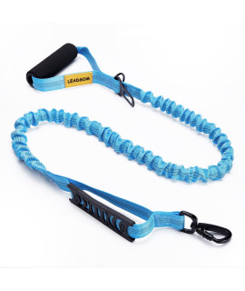 LEADSOM 6FT Highly Reflective Heavy Duty Elastic Bungee Medium and Large Dog Leash Shock Absorbing with Comfortable Padded Handle and Traffic Handle Suitable for Training Light Blue
