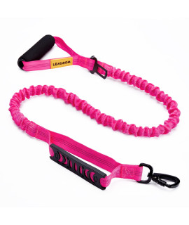 LEADSOM 6FT Highly Reflective Heavy Duty Elastic Bungee Medium and Large Dog Leash Shock Absorbing with Comfortable Padded Handle and Traffic Handle Suitable for Training Hot Pink