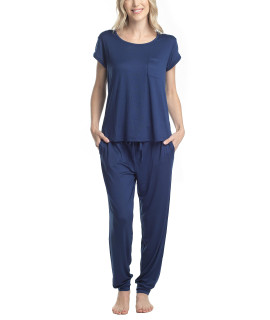 Hanes Womens Short Sleeve Top and Jogger Pajama Pants, Navy, 3X