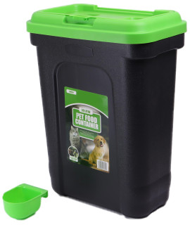 DIVcHI 30L Pet Food Storage container Flip Top Locking System With Integrated Scoop Plastic Birds Airtight Pet Dog cat Animal Dry Food 15 Kg Dispenser Bin green