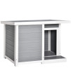 Pawhut Outdoor Dog House with Door and Terrace, Small and Medium Dogs, Sunroof and Window, grey