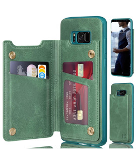 SUANPOTRFID Blocking for Samsung galaxy S8 Wallet case with credit card Holder,Flip Book PU Leather Phone case cover cellphone Women Men for Samsung S8 case (Sea green)