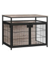 HOOBRO Dog Crate Furniture, Wooden Dog Crate, Dog Kennels with 3 Doors Indoor, Decorative Mesh Pet Crate End Table for Medium/Small Dog, Chew-Resistant Dog House, Greige and Black BG83GW03