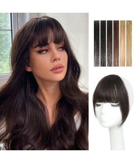 Bangs Hair clip in Bangs 100 Human Hair Extensions Wispy Bangs French Bangs Fringe with Temples Hairpieces for Women clip on Air Bangs curved Bangs for Daily Wear(French Bangs,Dark Brown)