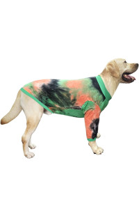 PriPre Dog T Shirt Striped Tie Dye Dog clothes for Large Dogs Breathable Stretchy cotton clothes Dog Pajamas (greenOrange, Large)