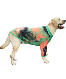 PriPre Dog T Shirt Striped Tie Dye Dog clothes for Large Dogs Breathable Stretchy cotton clothes Dog Pajamas (greenOrange, Large)