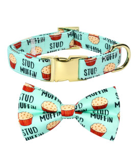 JIUJIA Stud Muffin Dog Bow Tie Dog Collar Accessory, Detachable Bowtie, Adjustable Collar for Small Medium Large Dogs, S (10 --16'')