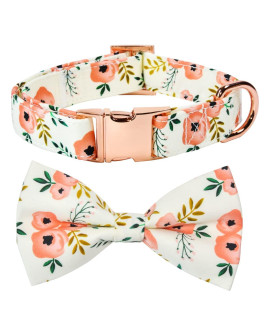 JIUJIA Pink Floral Dog Bow Tie Dog Collar Accessory, Detachable Bowtie, Adjustable Collar for Small Medium Large Dogs L (15 --24inch)