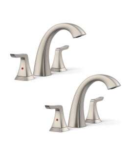 2 Pack Bathroom Sink Faucet, Medium Arc 2-Handles Bathroom Faucets, Brushed Nickel Bathroom Faucet for Sink 3 Hole with Pop Up Drain Assembly and 2 Water Supply Lines
