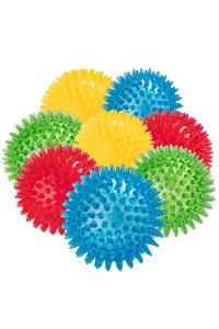 dipperdap 3.5 Spikey Dog Balls (8 Pack) Squeaky Dog Toys Cleans Teeth for Healthier Gums Non-Toxic BPA-Free Dog Toys for Aggressive Chewers Spikey Balls in Red, Blue, Yellow, and Green