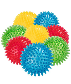 dipperdap 3.5 Spikey Dog Balls (8 Pack) Squeaky Dog Toys Cleans Teeth for Healthier Gums Non-Toxic BPA-Free Dog Toys for Aggressive Chewers Spikey Balls in Red, Blue, Yellow, and Green