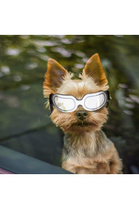 ENJOYING Dog Goggles Small Dog Sunglasses UV Protection Big Cat Glasses Fog/Windproof Outdoor Doggy Eye Protective with Adjustable Band for Small Dogs, Sliver