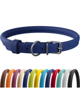 CollarDirect Rolled Leather Dog Collar, Soft Padded Round Puppy Collar, Handmade Genuine Leather Collar Dog Small Large Cat Collars 13 Colors (7-9 Inch, Dark Blue Smooth)