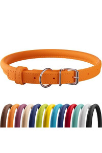 CollarDirect Rolled Leather Dog Collar, Soft Padded Round Puppy Collar, Handmade Genuine Leather Collar Dog Small Large Cat Collars 13 Colors (7-9 Inch, Orange Smooth)