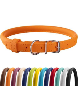 CollarDirect Rolled Leather Dog Collar, Soft Padded Round Puppy Collar, Handmade Genuine Leather Collar Dog Small Large Cat Collars 13 Colors (7-9 Inch, Orange Smooth)